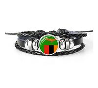 UOMSKTY Zambia Flag Braided Bracelet Adjustable - Charm Handmade Round Badge Leather Woven Gem Bangle Punk Wristband, Novelty Patriotic Jewelry Accessories Gift For Men Women,Adjustable