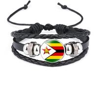 UOMSKTY Zimbabwe Flag Woven Bracelets - Charm Novelty National Flag Braided Leather Bangle Adjustable, Fashion Patriotic Jewelry Accessories Hip-Hop Punk Wristband Souvenir Gift,Adjustable