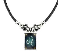 UOMSKTY Zodiac Sign Necklace Astrology Necklace,12 Constellations Square Pendant Black Rope Necklace,Adjustable Chain Necklaces For Women Men Jewelry Gift,Leo,55Cm