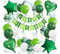 UOMYLEIR Birthday Decorations Green, Sage Green Birthday Banner for Boys Men, Glitter Hanging with Heart Star Balloons Decoration for Dinosaur Party,Birthdays Bunting Wicked Decoration