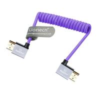 Uonecn Right Angle HDMI for Sony A7siii, 4K Coiled HDMI Cable for Camera HDMI for Atomos Ninja V, Short HDMI Cable for Z-CAM F6, Z-Cam E2 Pro Cameras Purple