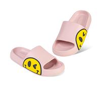 Uonesone Sliders Women Men Beach Slippers Summer Sandals, EVA Open Toe Soft Slippers, Non-Slip Quick Dry Shower Shoes Indoor Outdoor Bathroom Pool Shower Shoes Smiley Face Slippers (pink, 5.5/6.5 UK)