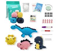Uongeod Crochet Kit for Beginners DIY Knitting Kits of Four Kinds Dinosaur Amigurumi Crochet Kit with Step-by-Step Video Tutorials