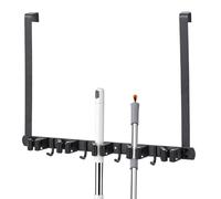 Uonguon Metal Over The Door Mop & Broom Organizer, Kitchen, Bathroom & Utility Room Cleaning Equipment Storage, Black, 43x35cm/16.93x13.78 inches
