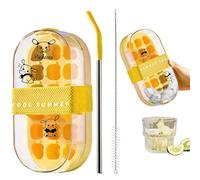 Uonguon Reusable Ice Cube Bottle | Reusable Water Bottle with Straw | Release Ice Cube Compartment at the Touch of a Button | For Home Kitchen Office Outdoor Camping Hiking Picnic Cocktail Party
