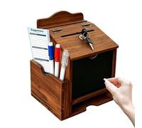 Uonguon Secure Donation Box, Wooden Charity Container, 8.5x6.2 Inches Ballot Bin with Key Lock, Antique Wood Treasury, Slotted Offering Chest with Vintage Styling, Comment Box for Church and School