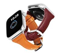 Uonles 2-pack Slim Genuine Leather Bands Compatible with Apple Watch Band 45mm 44mm 42mm, Women Top Layer Leather Thin Strap for iWatch Series 10/9/8/7/6/5/4/3/2/1/SE Wind Red & Brown