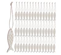 Uonlytech 100pcs Unfinished Wood Fish Cutouts with Hanging Rope Natural Wooden Craft Blanks for DIY Painting Party Decorations Wall and Tree Ornaments Sturdy Fish Shape Wood Tags for