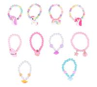 Uonlytech 10pcs Cartoon Bead String Bracelet Set for, Unicorn Rainbow Ice Cream Wrist Chain, Mixed Colorful Wristlets for Party and Daily Wear