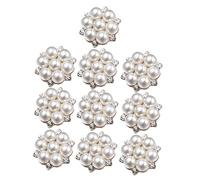 Uonlytech 10PCS Gold Base Alloy Flower Shaped Rhinestone Pearl Buttons DIY Decorative Accessories for Women Ladies Durable Bead Petal Snaps for Wedding Party Craft Ornament