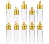 Uonlytech 10Pcs Transparent Glass Mini Wish Bottles with Gold Acrylic Screw Caps Small Decorative Vials for Jewelry Making Clear Tiny Jars for DIY Crafts and Memory Keepsakes