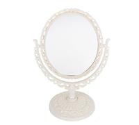 Uonlytech 1Pc Vintage Desktop Dressing Mirror Double Sided Swivel Vanity Mirror Plastic Standing Adjustable Cosmetic Mirror Small Makeup Mirror for Women Oval Beige