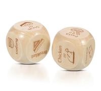 Uonlytech 2 Pcs Wooden Food Dice Set 25mm 12 Food Patterns and Words Meal Decision Game for Dinner Planning Fast Choice Prop for Friends and Family