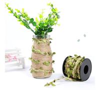 Uonlytech 2 Rolls DIY Artificial Rattan Leaves Rope, 10M Natural Simulation Leaf Vine for Home Wall Decoration, Rustic Green Jute Cord Craft Supplies