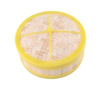 Uonlytech 20cm Bamboo Steamer Basket Yellow Edge Lid, Single Tier Steam Basket for Dim Sum Dumplings Buns, Traditional Chinese Food Steamer for Vegetables and Rice