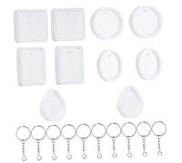 Uonlytech 20pcs Silicone Keychain Mold Kit for DIY Pendant Making with Hole Includes Round Oval Square Crystal Epoxy Moulds for Handmade Key Rings Easy to Clean and Store Craft