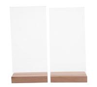 Uonlytech 2Pcs Acrylic Vertical Menu Holder with Double Slots and Wood Base, Professional Table Sign Display Stand for Restaurant, Retail Counter, Wedding and Office Use