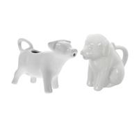 Uonlytech 2pcs Ceramic Animal Milk Jug Set - 40ML White Dog White Cow Mini Creamer Pitcher with Handle, Hand-Painted Small Ceramic Milk Jug for Coffee and Tea Serving