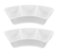 Uonlytech 2pcs Ceramic Dip Bowls 3oz - Mini Condiment Trays - Three Sections Divided Sauce Dishes for Sushi Fondue Appetizer Serving BBQ Party Snacks Meal Prep