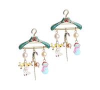 Uonlytech 2Pcs Christmas Brooches Set with Pearl Reindeer Snowman and Candy Cane Designs, Adorable Xmas Series Corsages Clothing Accessories for Holiday Wear