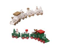 Uonlytech 2Pcs Christmas Train Ornament Wooden Train Shape Adornment White and Green Xmas Desktop Decor for Holiday Home Decoration