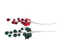 Uonlytech 2Pcs Christmas Velvet Sphere picks Artificial Berry Stems, Deep Green and Wine Red Velvet Covered Branches for Holiday Craft Supplies, Christmas Tree and Home Wedding Decorations