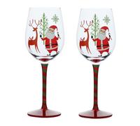 Uonlytech 2Pcs Crystal Christmas Wine Glasses Set Santa and Elk Designs, Colored Stemware for Festive Holiday Parties and Xmas Celebrations, Elegant Christmas Tree Goblets