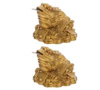 Uonlytech 2pcs Feng Shui Three-Legged Money Toad Figurines Resin Miniature Frog Statues for Office Desk Decoration and Wealth, Golden Small Size 6x6x5.3cm