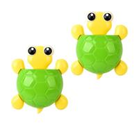 Uonlytech 2pcs Green Turtle Suction Cup Toothbrush Holder and Toothpaste Stand for Bathroom Wall Mount, Washstand Organizer Suitable for Travel and Home Use
