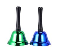 Uonlytech 2pcs Handheld Metal Call Bells for Christmas Decoration Lightweight Sturdy Jingle Bells in Green and Blue Easy to Use Festival Musical Instruments for School Home Hotel Party