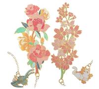 Uonlytech 2Pcs Metal Flower Bookmarks with Pendant Cherry Blossom and Rose Design Floral Book Marks for Students and Book Lovers Reading Accessories Birthday
