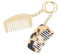 Uonlytech 2pcs Mini Wide Tooth Detangling Combs Keychain Set, Portable Acetate Hair Combs for Travel, Pocket-sized Detangler for Curly and Wet Hair, Includes Ivory and Light Leopard Pattern
