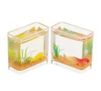 Uonlytech 2pcs Miniature Dollhouse Fish Bowls Set - Square Resin Aquarium Tanks with Goldfish Decoration - Tiny Fake Fish Tank Ornaments for Dollhouse Scene and Desktop Decor