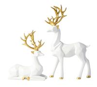 Uonlytech 2Pcs Modern White Origami Deer Figurines Set - Standing and Lying Reindeer Statues for Indoor Christmas Decorations, Home and Coffee Table Decor, Medium Size