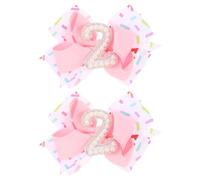Uonlytech 2pcs Pink Ice Cream Birthday Hair Bow Clips Number 2 for, Pearl Butterfly Knot Barrettes ’s Hair Accessories for Birthday Parties and Festivals