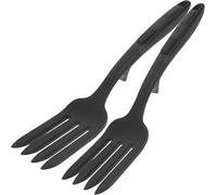 Uonlytech 2pcs Silicone Cooking Fork Set with Comfortable Handle and Wear-Resistant Design, Heat Resistant Pasta Forks for Kitchen and Restaurants, Simple Black Sturdy Utensils