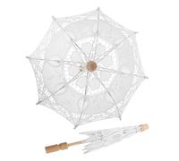 Uonlytech 2pcs Small Bridal Lace Parasol Umbrella Set White Cotton Embroidered Wedding Photo Prop for Wedding Scenes and Party Celebration