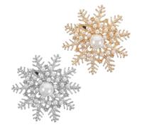 Uonlytech 2pcs Snowflake Pearl Brooches with Rhinestone Crystal Pin for Women and, Decorative Winter Lapel Pins for Sweaters, Shirts, V-Neck Collar Accessories