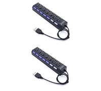 Uonlytech 2pcs Usb Hub Individual Ports and Led Indicator High-speed Data Transfer Splitter for Pc and Laptop Black Design