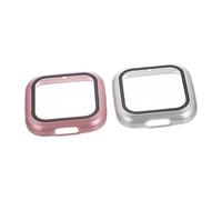 Uonlytech 2Pcs Watch Case Cover with Tempered Glass Screen Protector Hard PC Scratch Shell Protective Set Silver and Rose Gold Full Edge Protection for Smartwatch