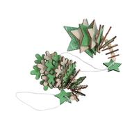 Uonlytech 2Pcs Wooden Christmas Hanging Pendants Green Snowflake and Star Designs, Xmas Tree Ornaments for Holiday Decor and Christmas Accessories