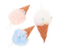 Uonlytech 3Pcs Bath Sponge Bath Puff Soft Shower Scrunchie Ice Cream Shaped Shower Loofahs Cute Bath Scrunchies Bubbles Shower for Bath Kids, Pink White Blue