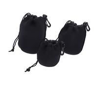 Uonlytech 3Pcs Neoprene Camera Lens Bags with Drawstring Closure Protective Lens Pouches for DSLR Water Resistant Storage with Hand Strap for Outdoor Photography