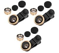 Uonlytech 3pcs Portable Mobile Camera Lens Super Wide Angle Macro Fisheye Clip Lens Golden Easy Installation