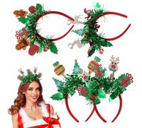 Uonlytech 4 Pcs Christmas Embellished Headbands Set with Reindeer Antlers and Snowman Tassels, Glitter Holiday Hair Bands for Women and Christmas Party Accessories