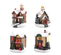 Uonlytech 4pcs Christmas Luminous House LED Light up Village DIY Resin Chalet Cottage Model Hanging Ornaments for Xmas Tree Home Table Decors