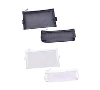 Uonlytech 4pcs Mesh Pen Bag Set Large and Small Size Wear-Resistant Pencil Pouches Zipper Portable Stationery Case for School and Office Supplies White and Black