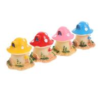 Uonlytech 4Pcs Mini Resin Mushroom House Figurines Cartoon Mushroom Ornament Set for Fairy Garden Micro Landscape DIY Home Decor Pink, Red, Yellow, Blue