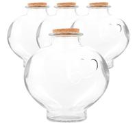 Uonlytech 4pcs Peach Heart Shape Glass Bottles with Cork Stopper, Large Mouth DIY Storage Vials for Wishing Messages and Handmade Sand Art, Decorative Empty Sample Jars for Wedding and Home