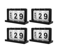 Uonlytech 4pcs Wooden Flip Perpetual Desk Calendar Set in Black - Vintage Desktop Decoration with Monthly and Daily Date Display for Office and Home Use